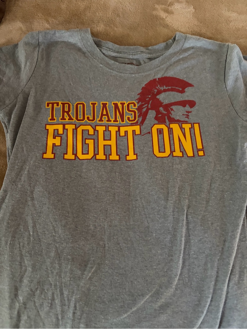 Herstyle Grey Fitted Tee with Red and Gold Trojans Graphic
